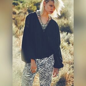 My Sunday Morning Rampling Crochet Blouse Long Sleeve Black Boho Oversized Top